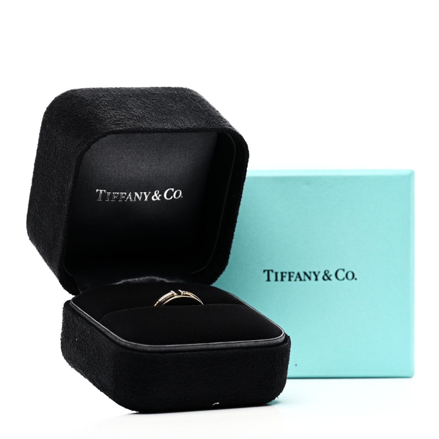 Tiffany 18K Yellow Gold Diamond Wide T Two Ring 49 5 5 of 5
