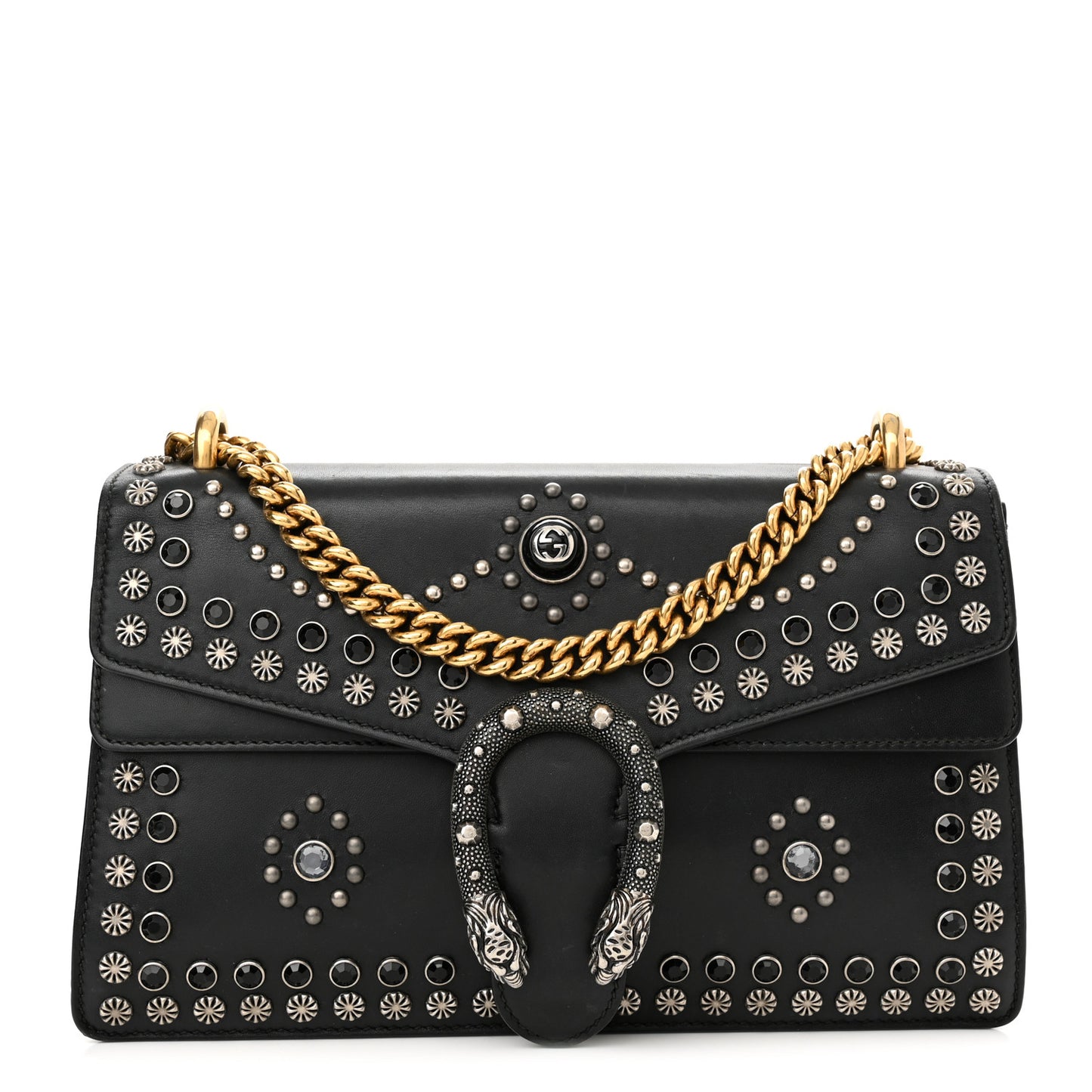 Calfskin Studded Small Dionysus Shoulder Bag Black