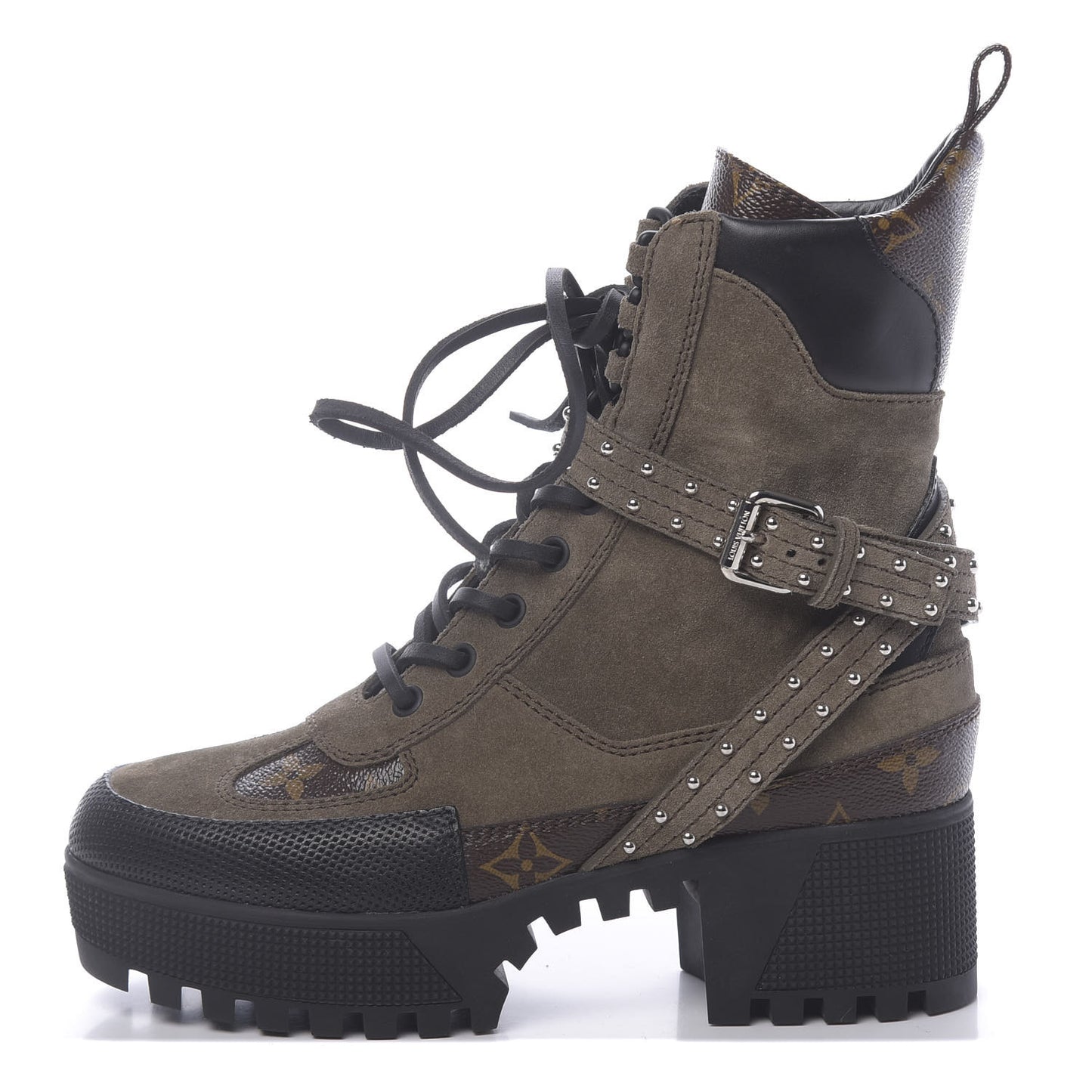 Suede Calfskin Monogram Laureate Platform Desert Boots 36 Kaki