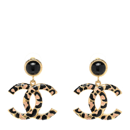 Chanel Metal Leopard Print CC Earrings Gold Black Beige 1 of 5