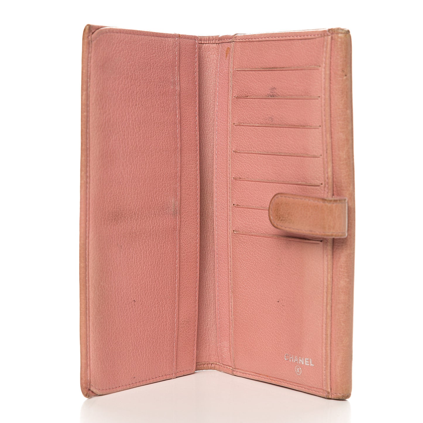 Goatskin Camellia Embossed Flap Wallet Pink