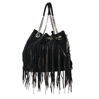 Saint Laurent Suede Calfskin Medium Emmanuelle Chain Fringe Bucket Bag Black 1 of 12