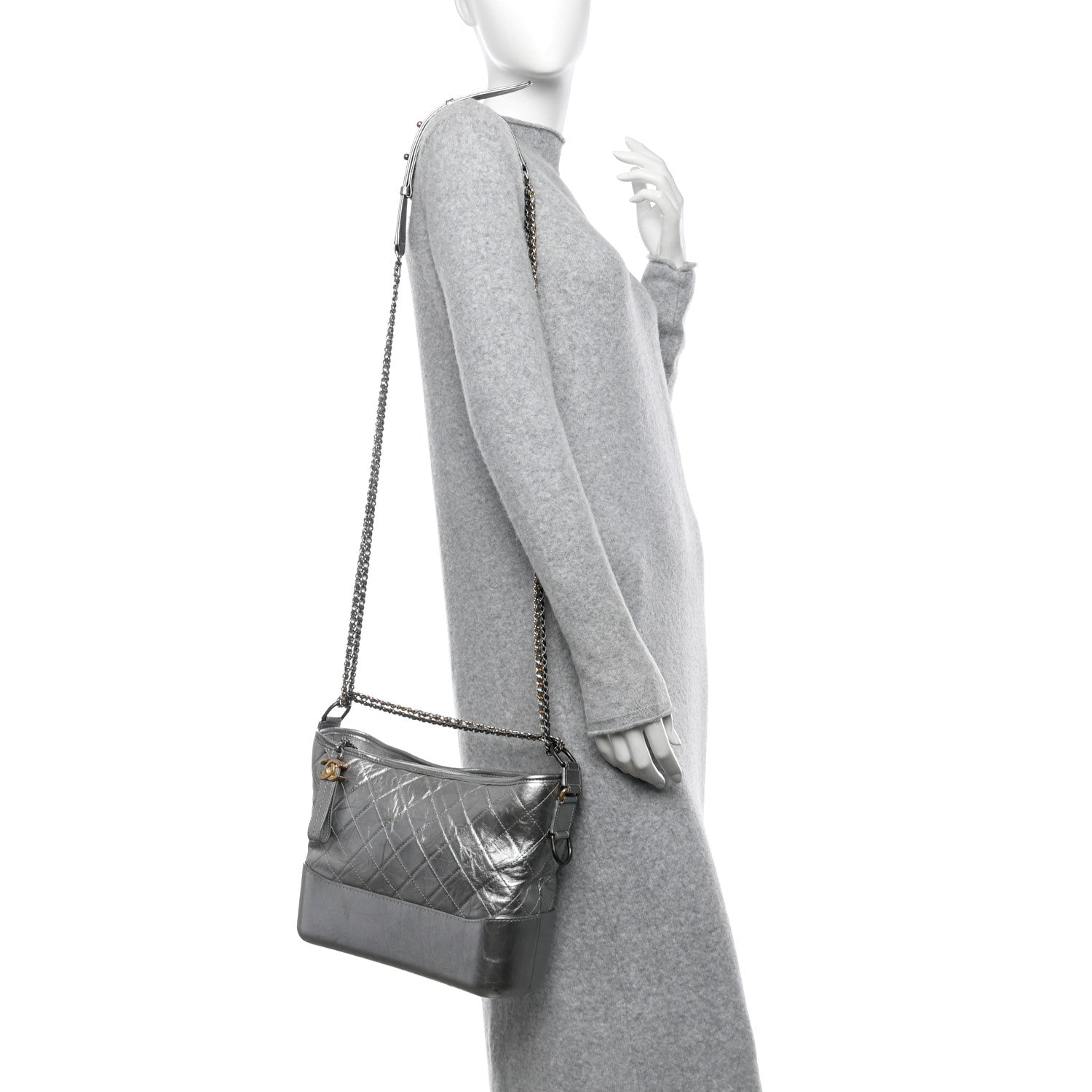 Chanel Metallic Aged Calfskin Quilted Medium Gabrielle Silver 2 of 12