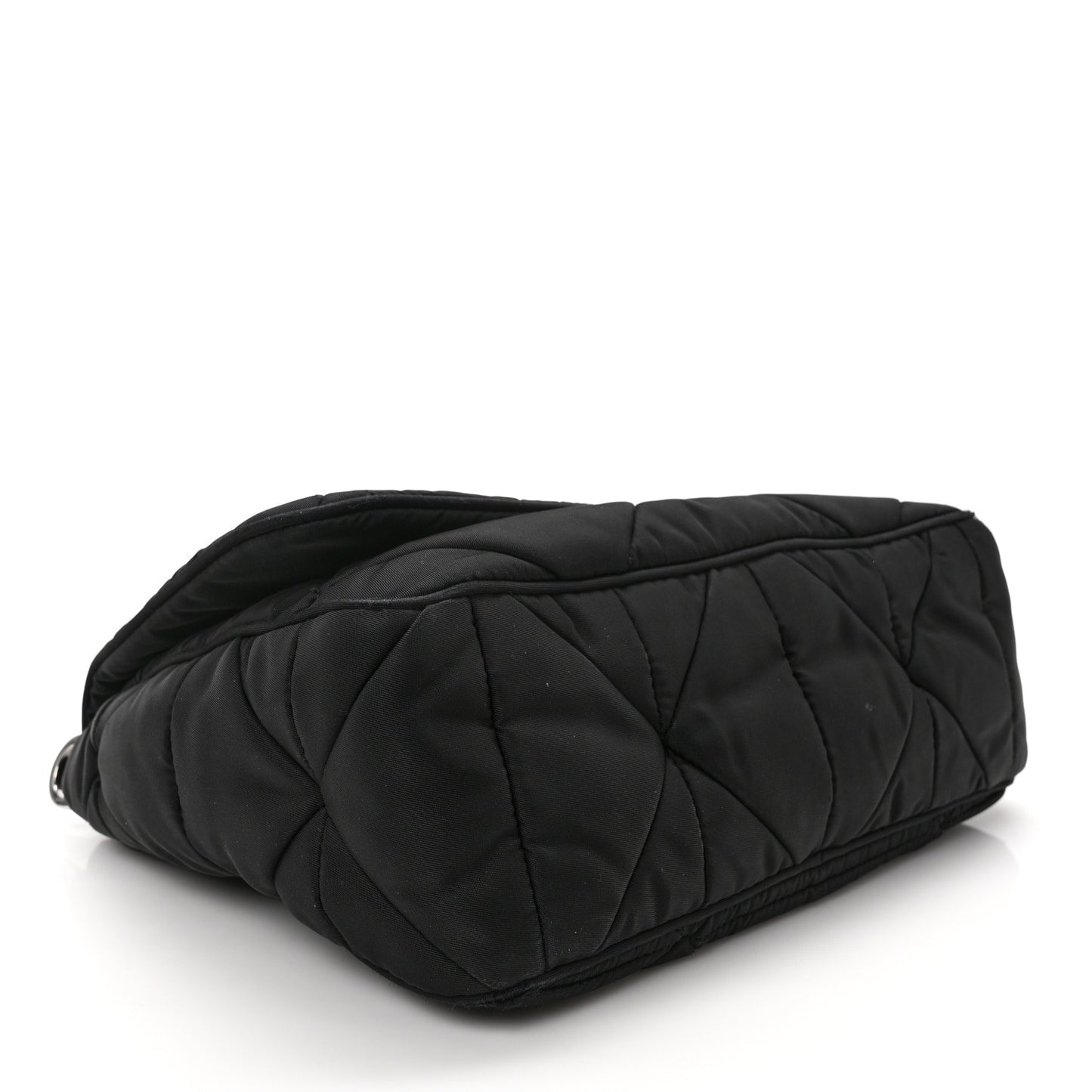 Re-Nylon Quilted Padded Flap Shoulder Bag Black