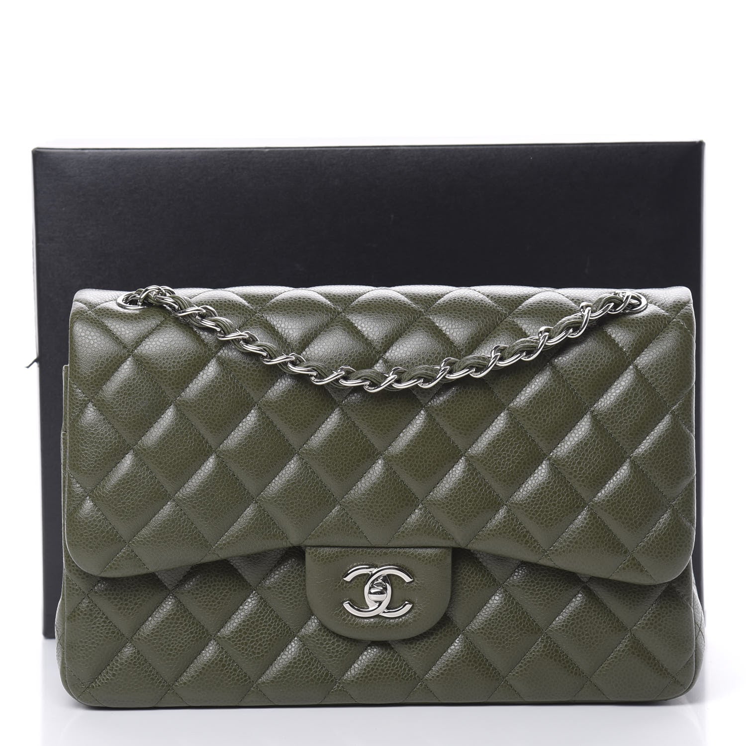 Chanel Caviar Quilted Jumbo Double Flap Dark Green 11 of 11