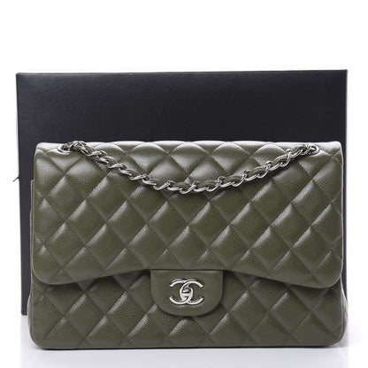Chanel Caviar Quilted Jumbo Double Flap Dark Green 11 of 11