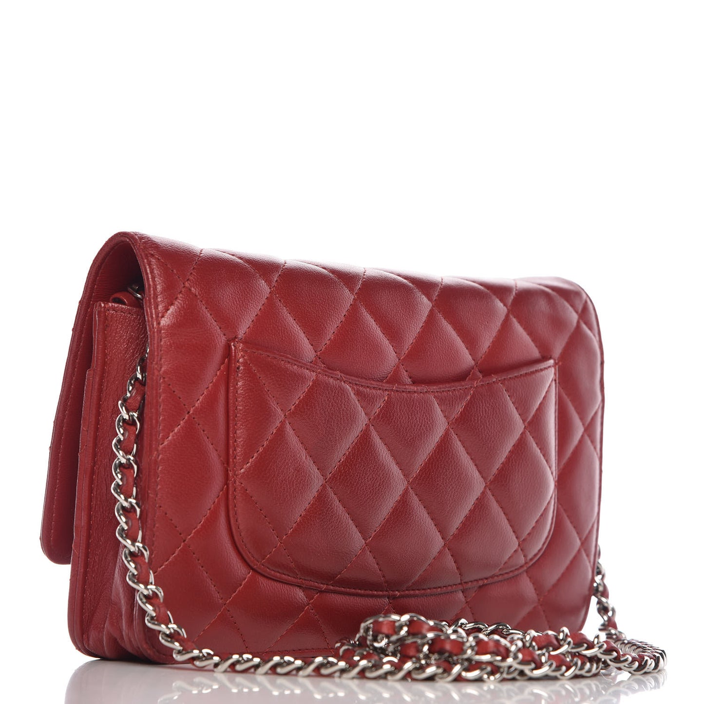 Lambskin Quilted Wallet On Chain WOC Red