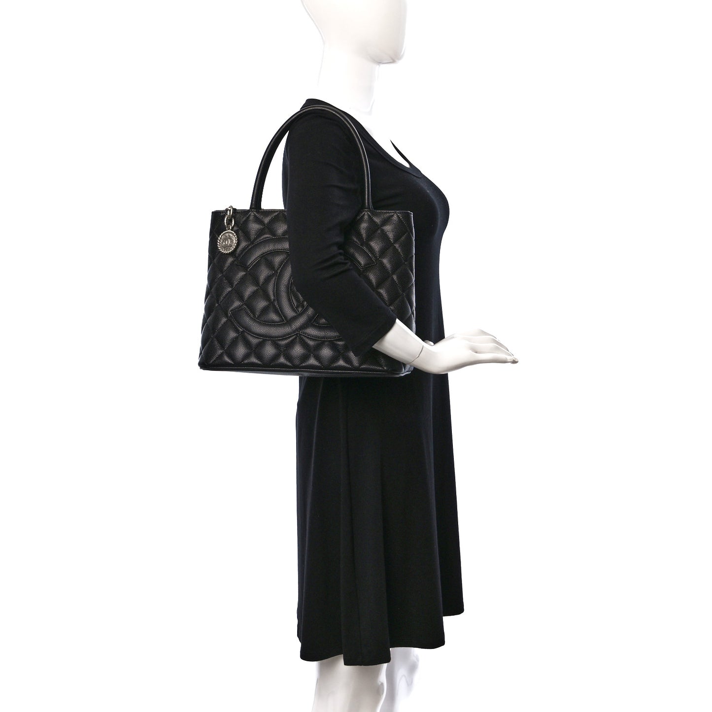 Caviar Quilted Medallion Tote Black