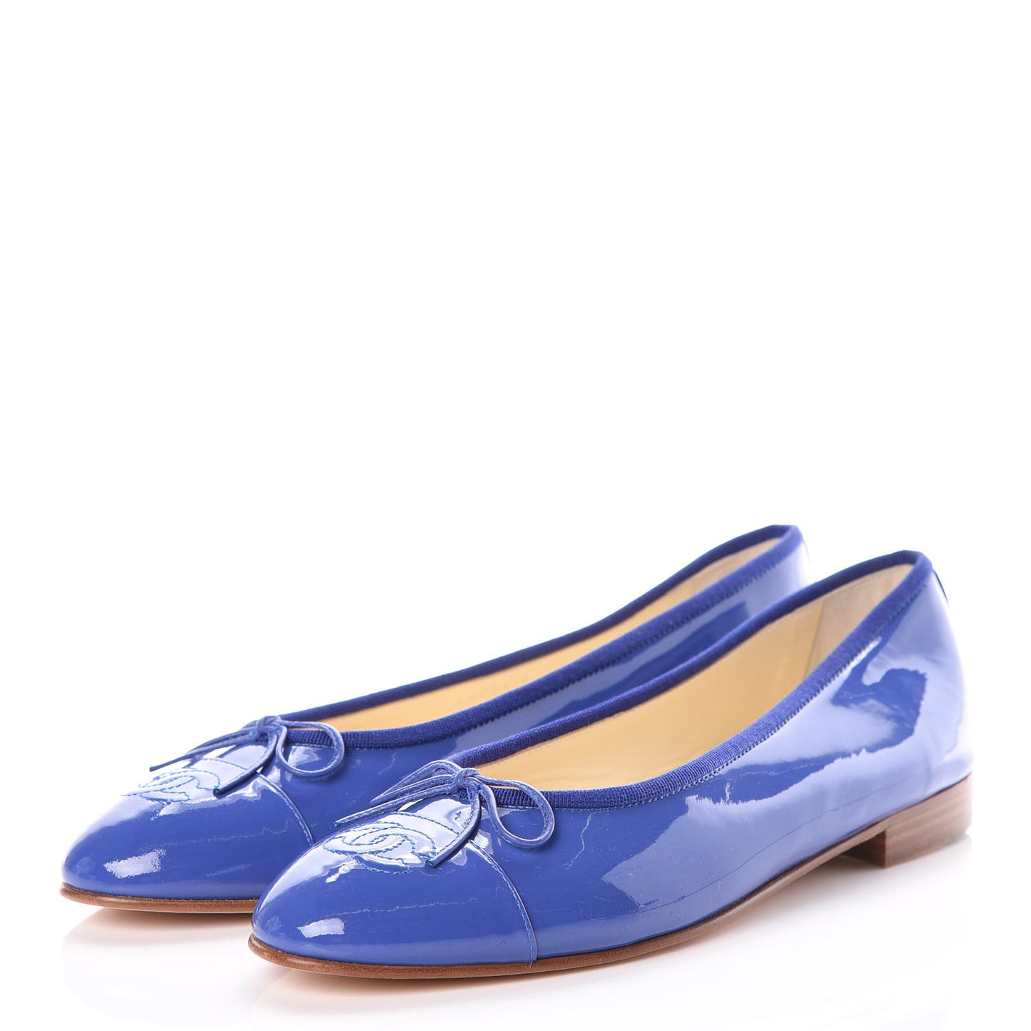 Patent Calfskin CC Cap Toe Ballerina Flats 39 Blue