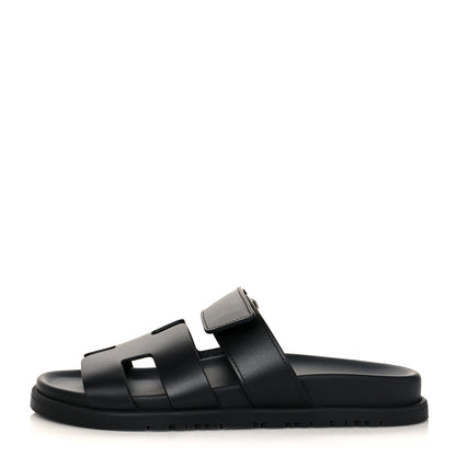 Hermes Calfskin Womens Chypre Sandals 36.5 Black 1 of 8