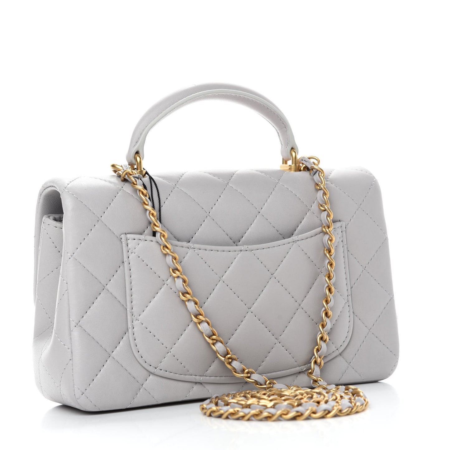 Lambskin Quilted Mini Top Handle Rectangular Flap Grey