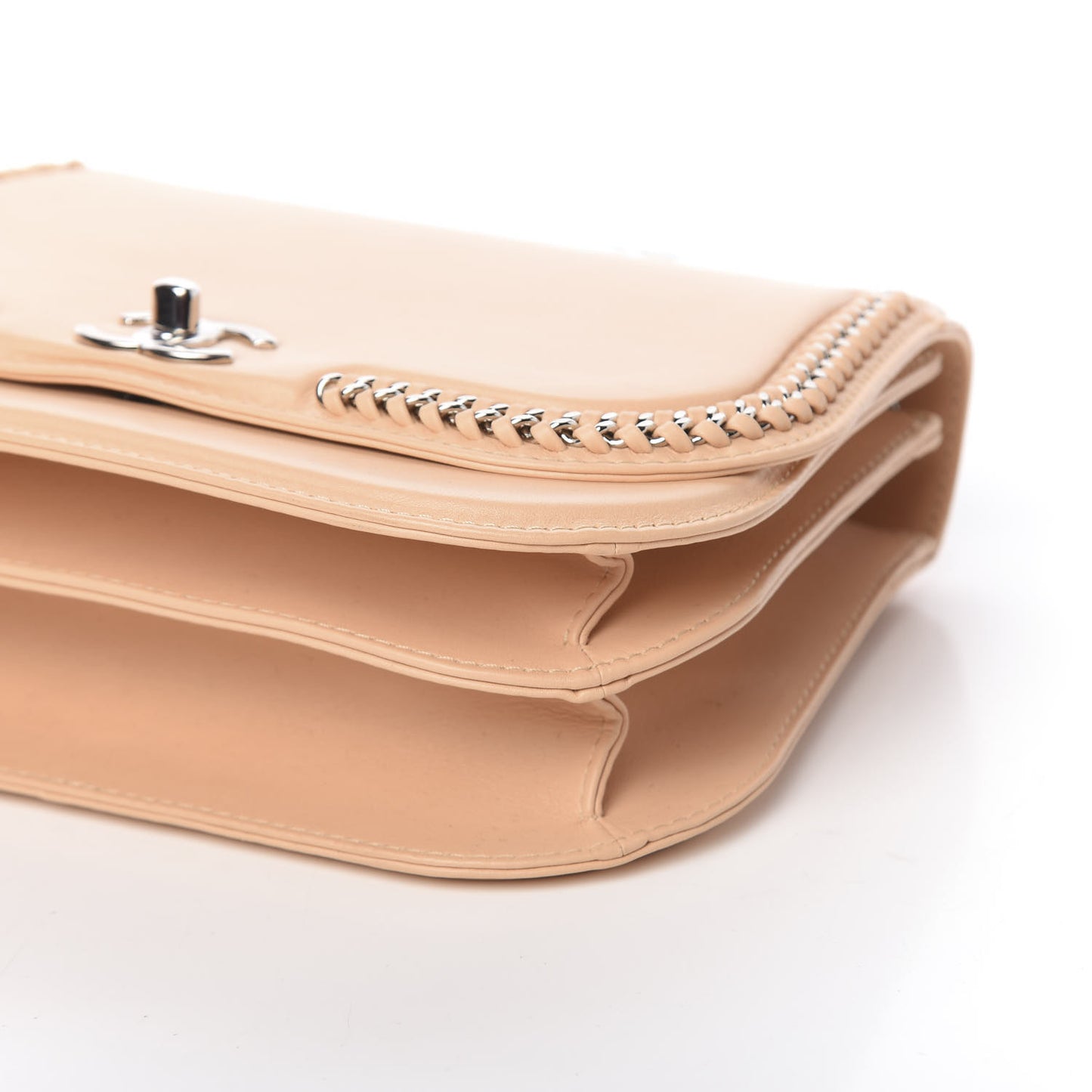 Calfskin Medium Braided Chic Flap Beige