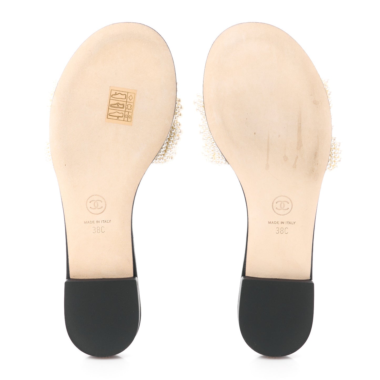 Fantasy Calfskin Pearl Cord CC Mules 38 Ivory Black