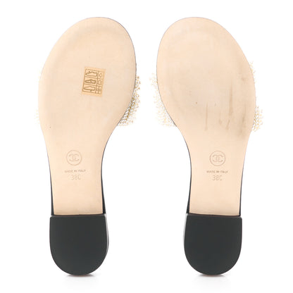 Chanel Fantasy Calfskin Pearl Cord CC Mules 38 Ivory Black 5 of 11