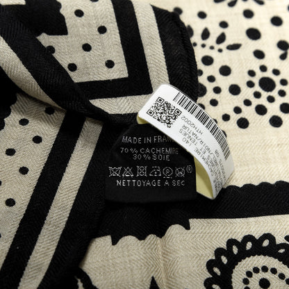 Hermes Silk Cashmere Couvertures Et Tenues de Jour Bandana Shawl 140 Natural Black 4 of 6