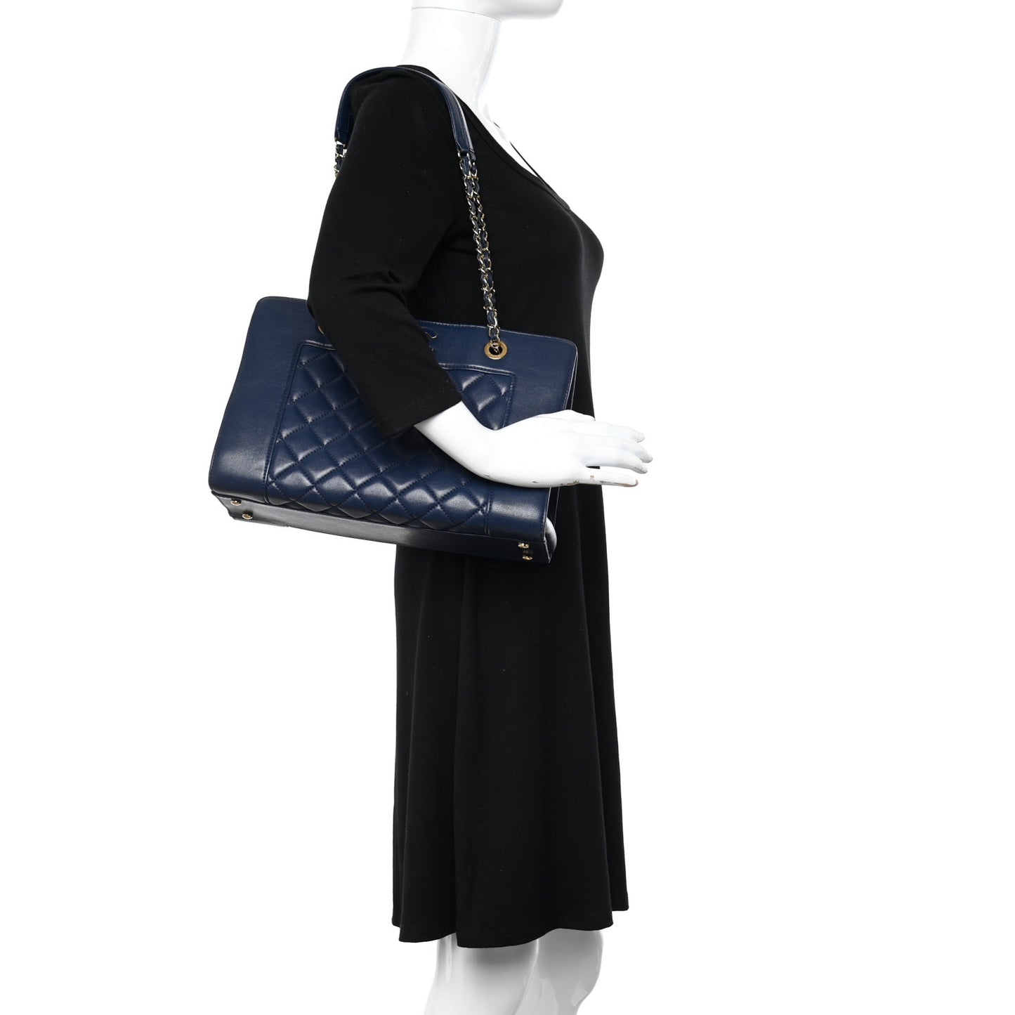 Sheepskin Quilted Mademoiselle Vintage Shopping Tote Navy