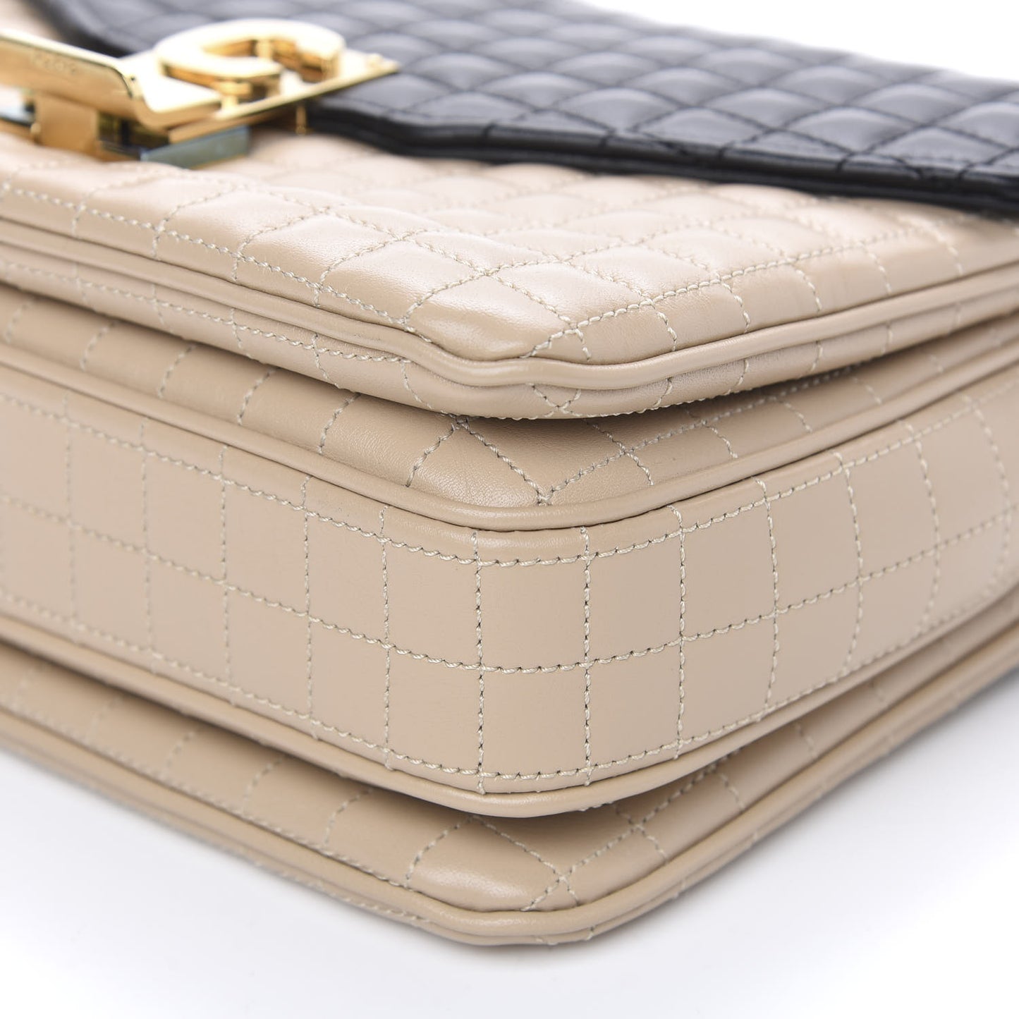 Calfskin Quilted Medium C Bag Black Beige