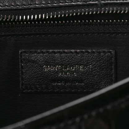 Saint Laurent Patent Crocodile Embossed Lambskin Monogram Medium Niki Chain Satchel Black 8 of 12