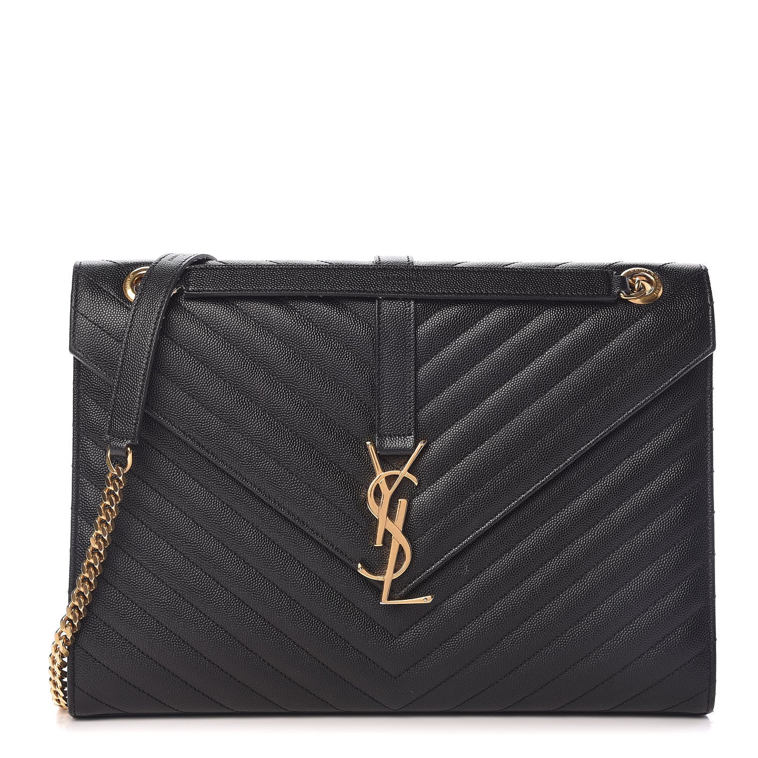 Saint Laurent Grain De Poudre Matelasse Chevron Large Monogram Satchel Black 1 of 19
