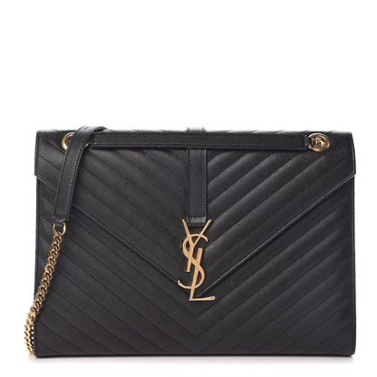 Saint Laurent Grain De Poudre Matelasse Chevron Large Monogram Satchel Black 1 of 19