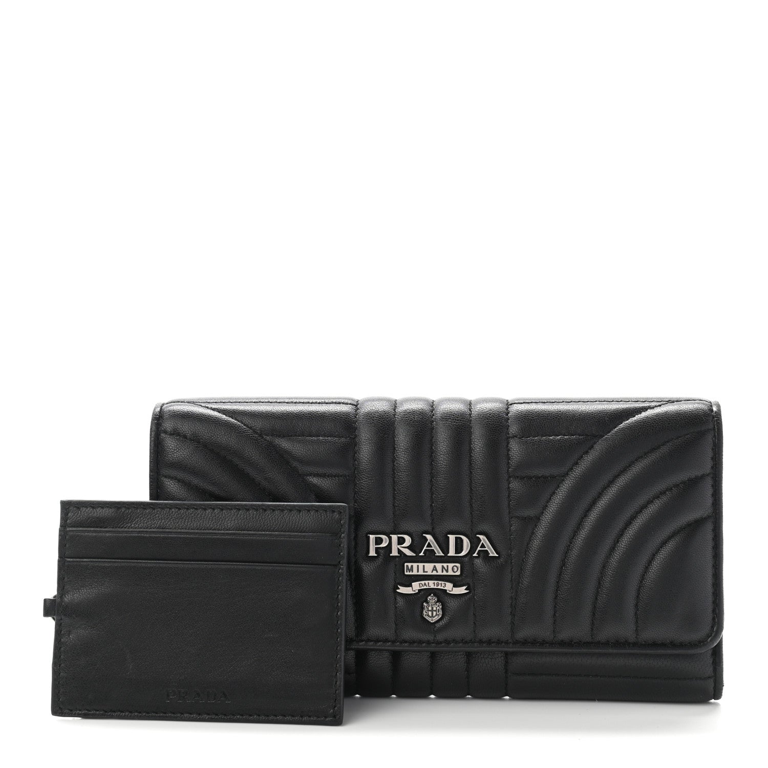 Prada Soft Calfskin Diagramme Continental Wallet Black 1 of 8