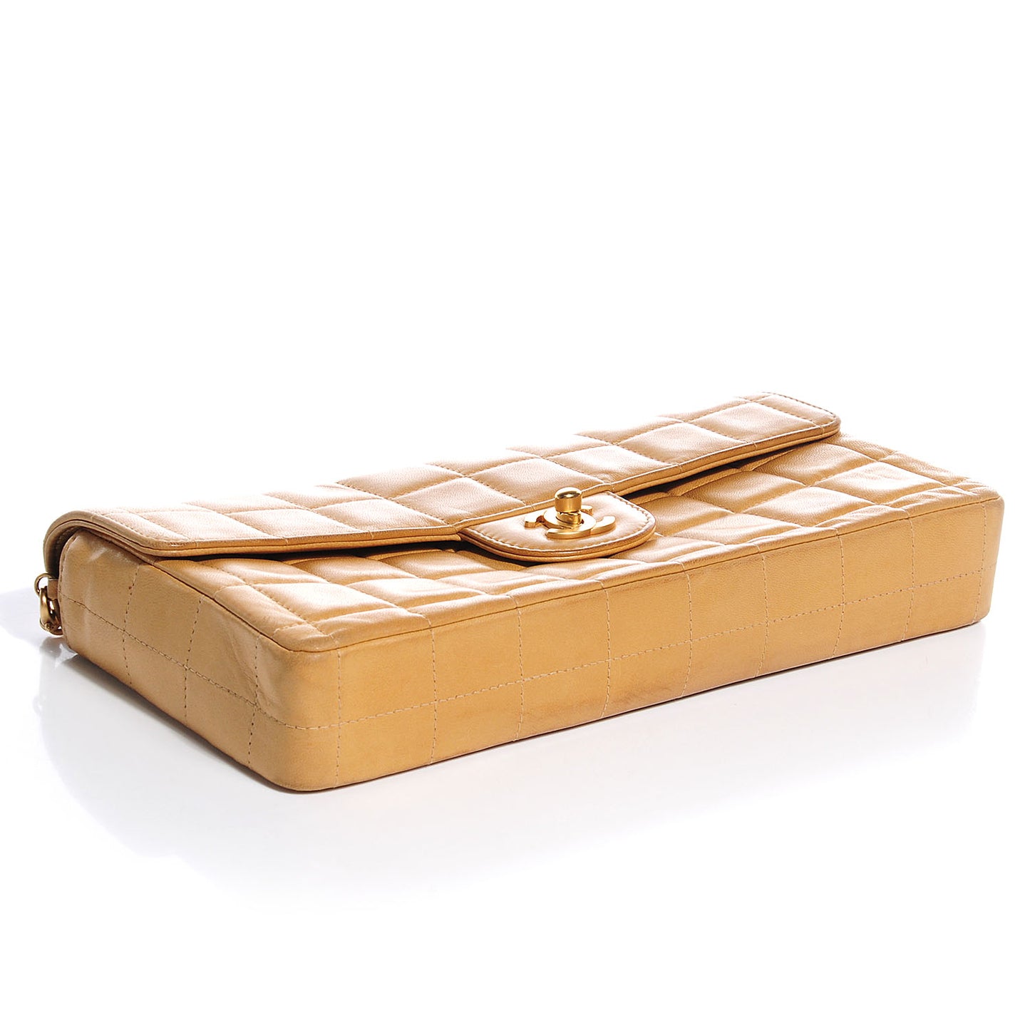 Lambskin East West Chocolate Bar Flap Beige