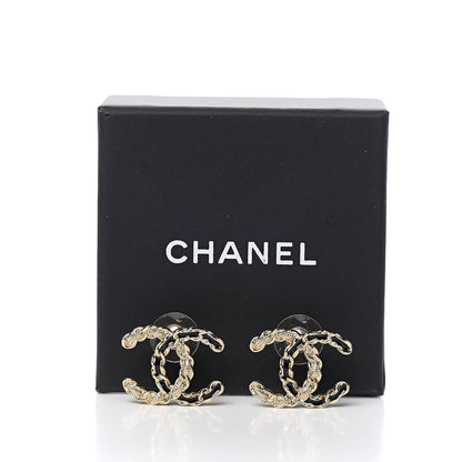 Chanel Enamel Metal Chain French New Wave CC Earrings Black Gold 5 of 5