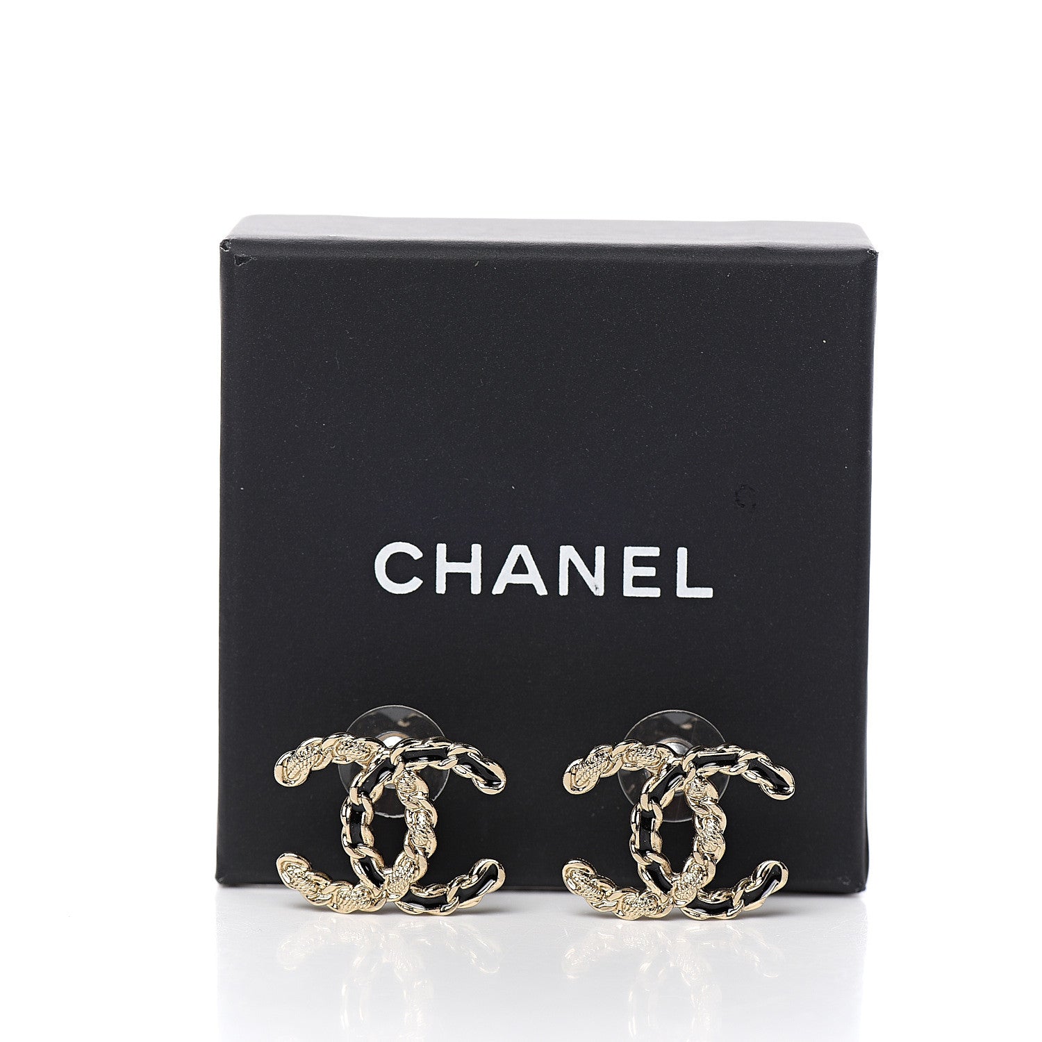 Chanel Enamel Metal Chain French New Wave CC Earrings Black Gold 5 of 5