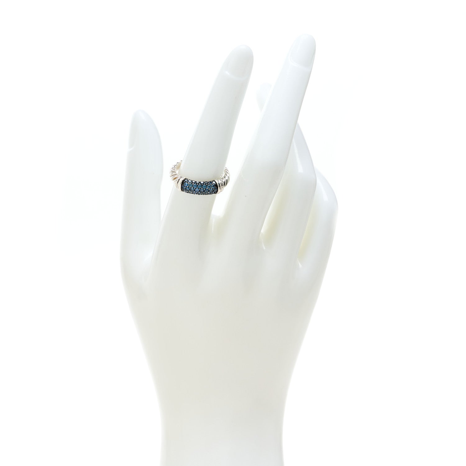 David Yurman Sterling Silver Black Sapphire Cable Candy Metro Ring 55 7.25 2 of 4