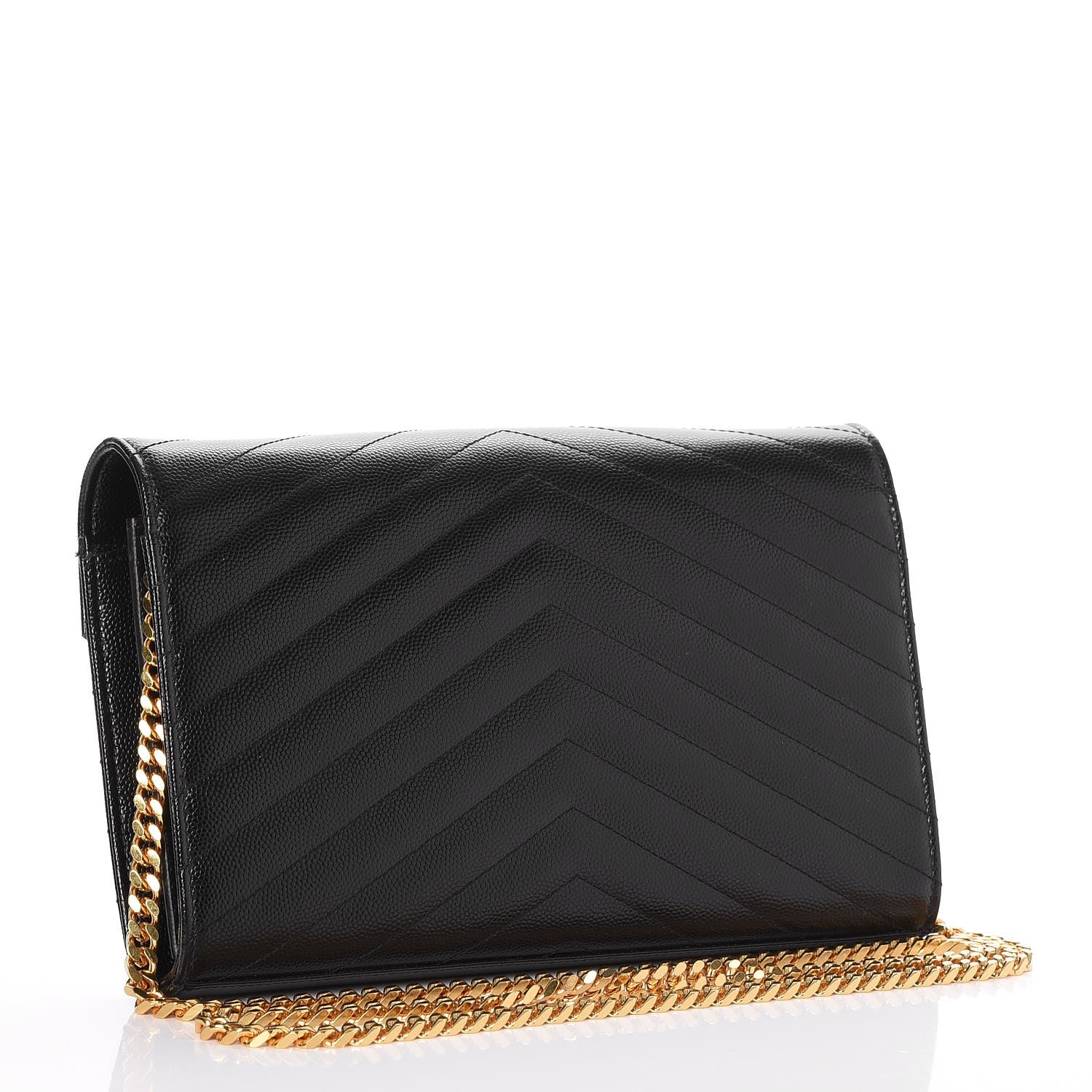 Saint Laurent Grain De Poudre Matelasse Chevron Monogram Chain Wallet Black 3 of 8