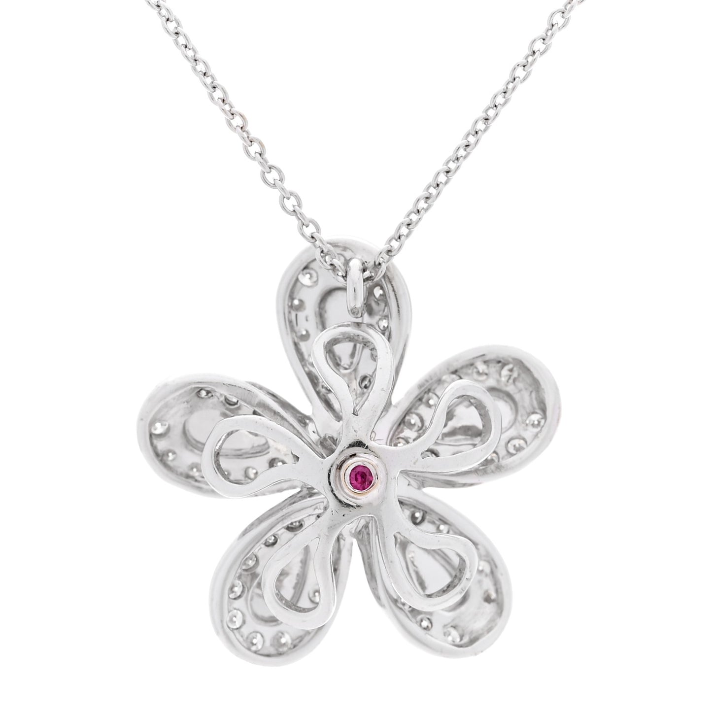 18K White Gold Diamond Fantasia Big Flower Pendant Necklace