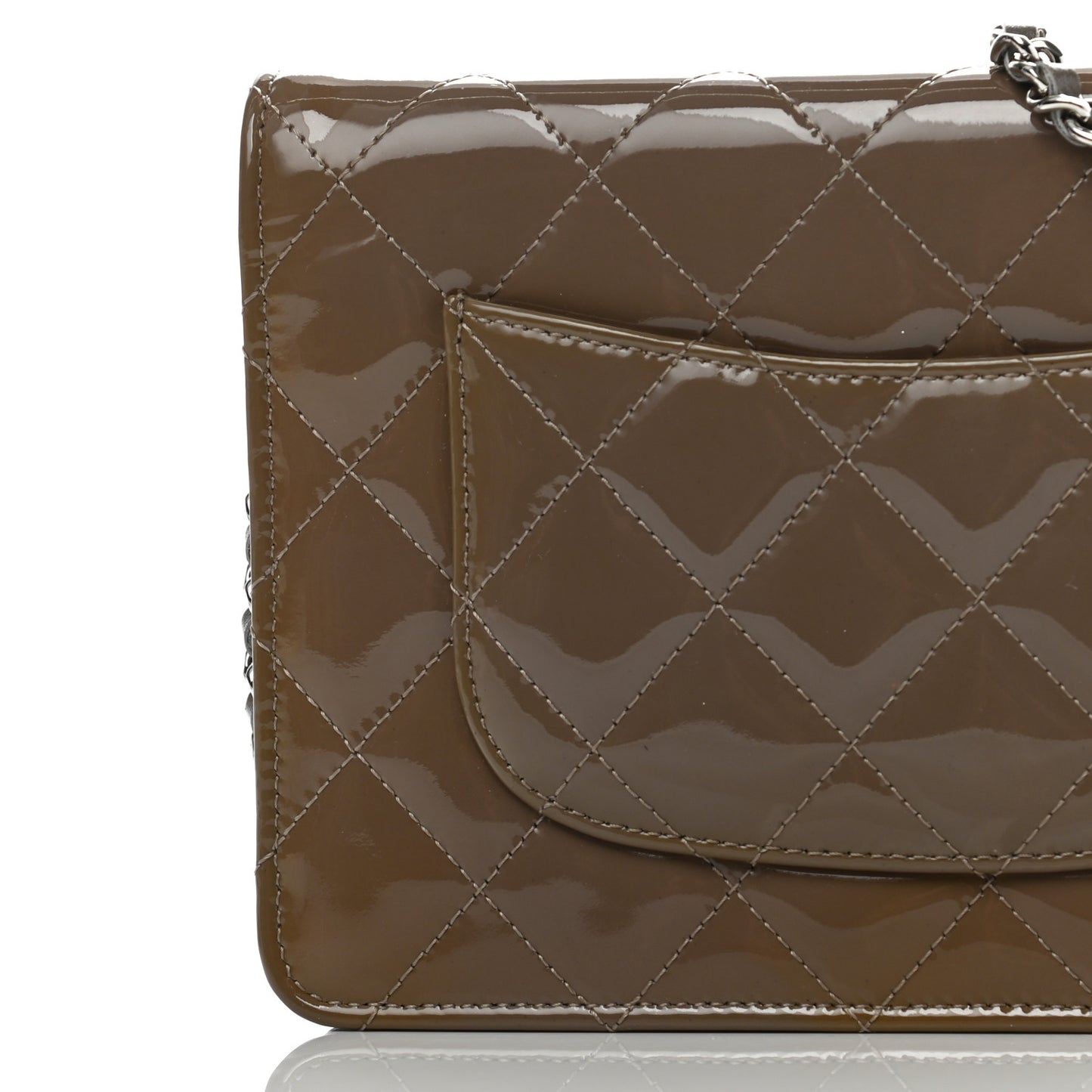 Patent Quilted Wallet On Chain WOC Brown