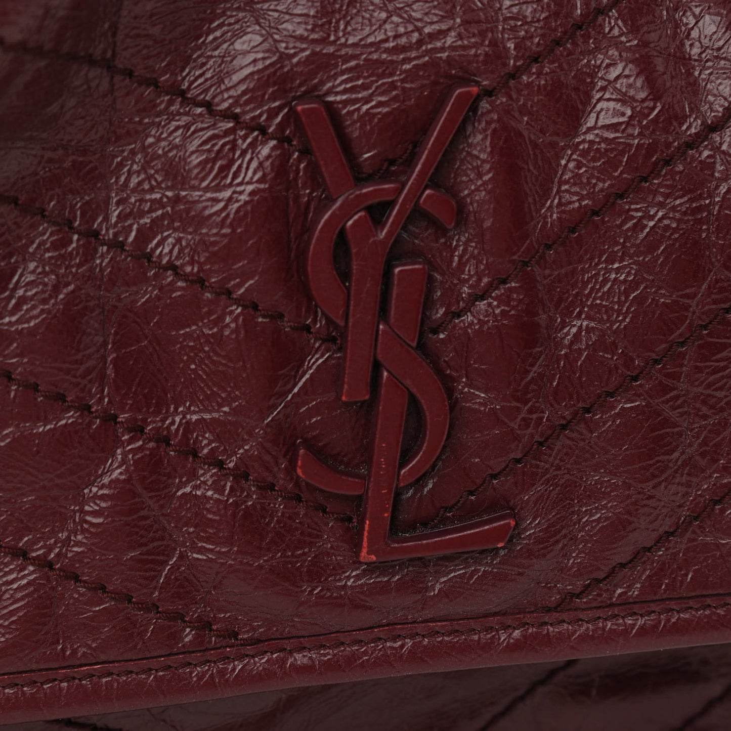 Crinkled Calfskin Matelasse Monogram Medium Niki Chain Satchel Burgundy