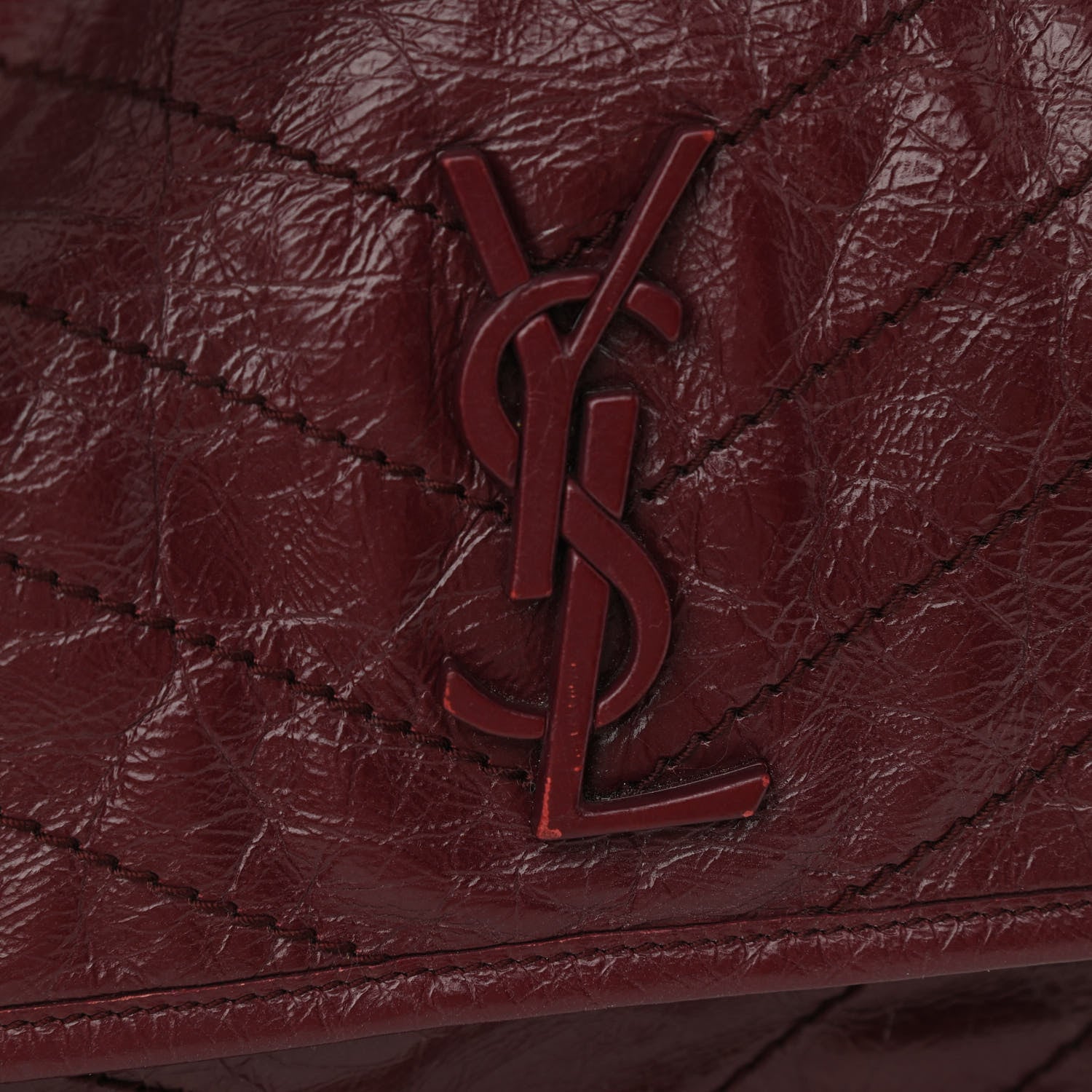 Saint Laurent Crinkled Calfskin Matelasse Monogram Medium Niki Chain Satchel Burgundy 9 of 11