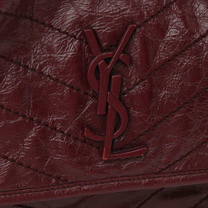Saint Laurent Crinkled Calfskin Matelasse Monogram Medium Niki Chain Satchel Burgundy 9 of 11