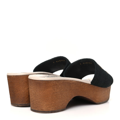 Chanel Fabric Suede Calfskin Wooden CC Clogs  36 Black Light Grey 5 of 9