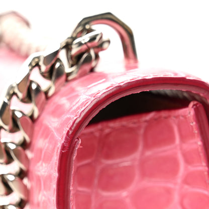 Alexander McQueen Calfskin Crocodile Embossed Mini Jeweled Knuckle Satchel Pink 12 of 14