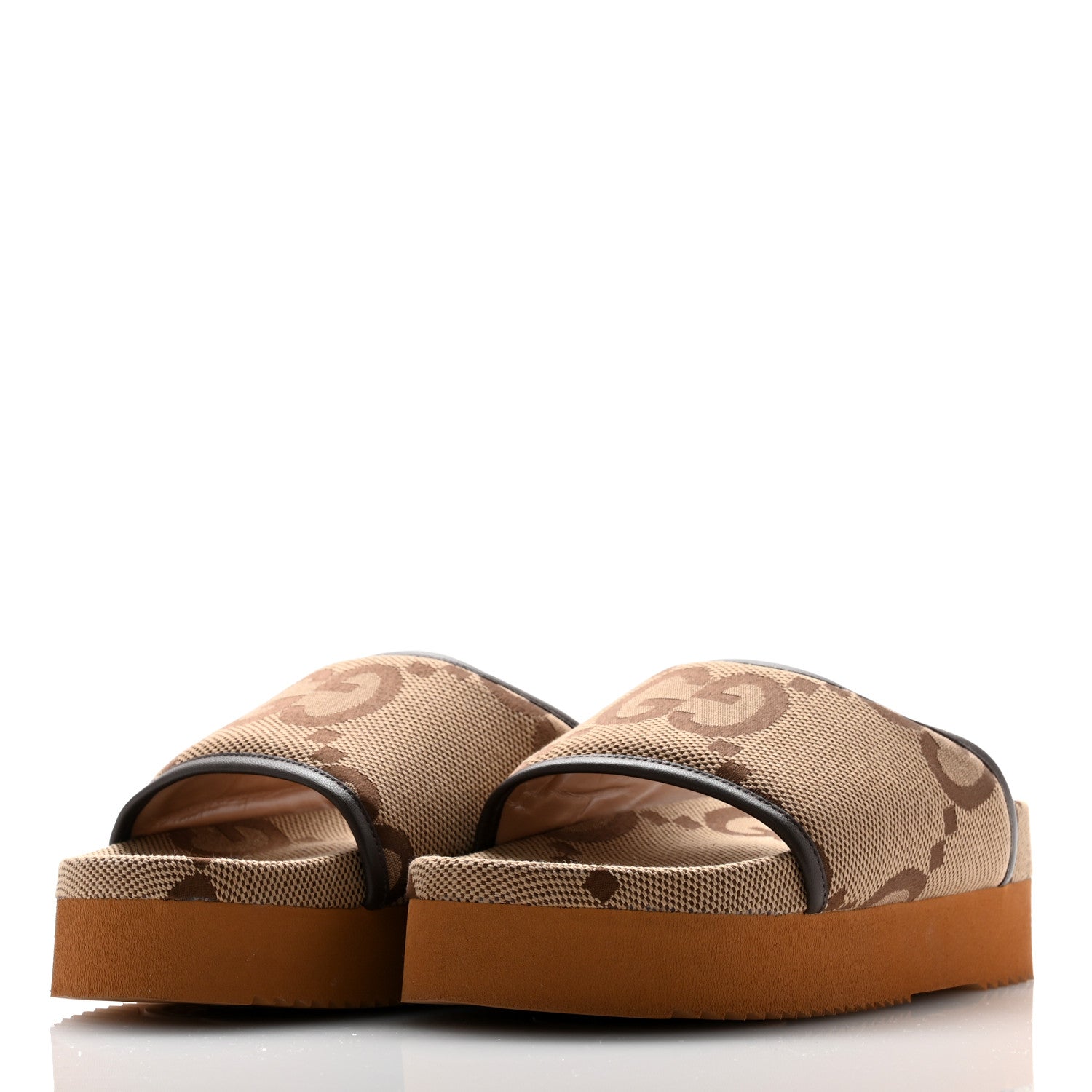 Gucci Monogram Jumbo GG Nappa Samoa Platform 40mm Slide Sandals 39 Camel Ebony New Acero 3 of 8