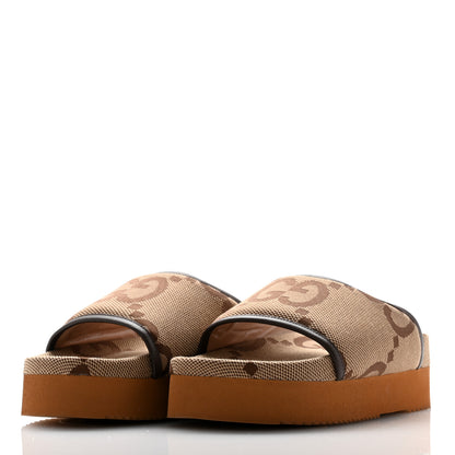 Gucci Monogram Jumbo GG Nappa Samoa Platform 40mm Slide Sandals 39 Camel Ebony New Acero 3 of 8