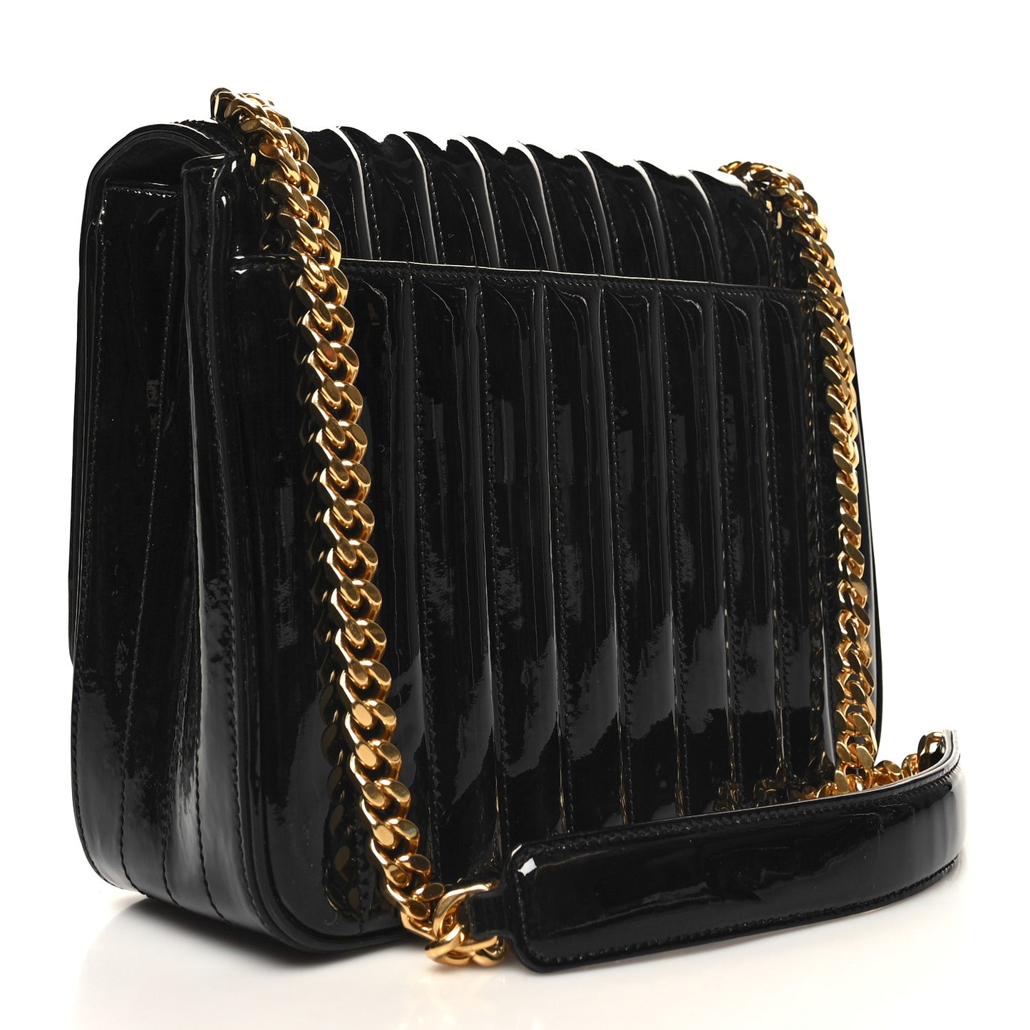 Patent Matelasse Monogram Large Vicky Chain Bag Black