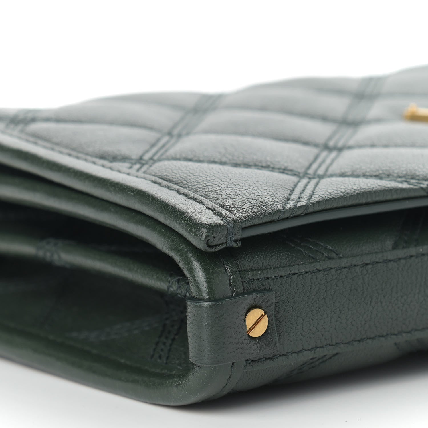 Saint Laurent Lambskin Diamond Quilted Becky Chain Wallet Green 5 of 11