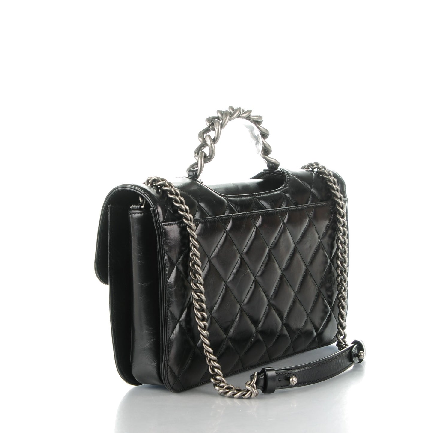 Calfskin Quilted Large Perfect Edge Flap Black