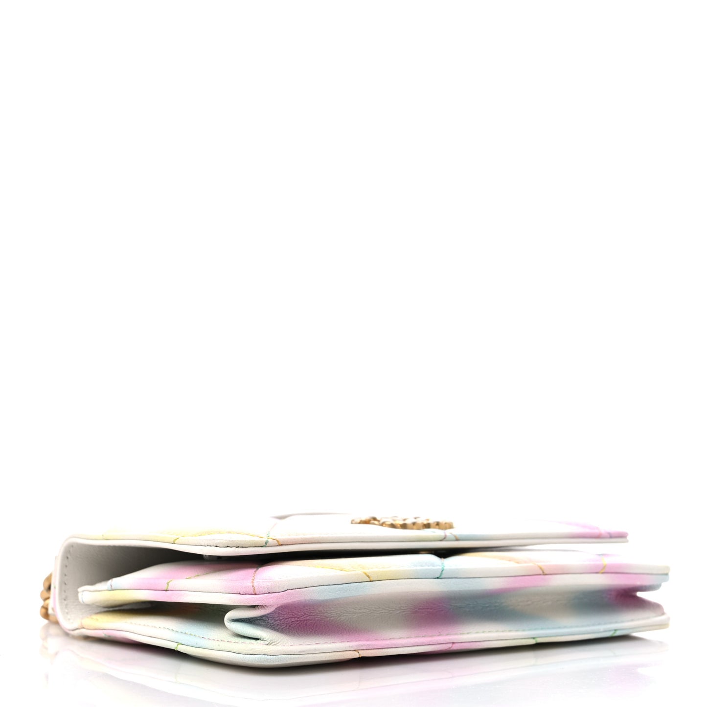 Goatskin Printed Quilted Chanel 19 Wallet On Chain WOC White Multicolor