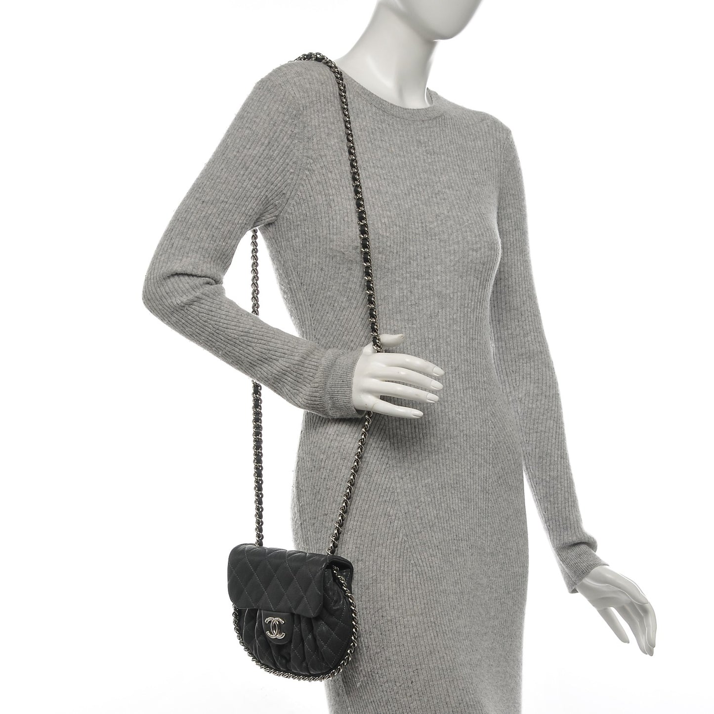 Washed Lambskin Quilted Mini Chain Around Flap Dark Grey