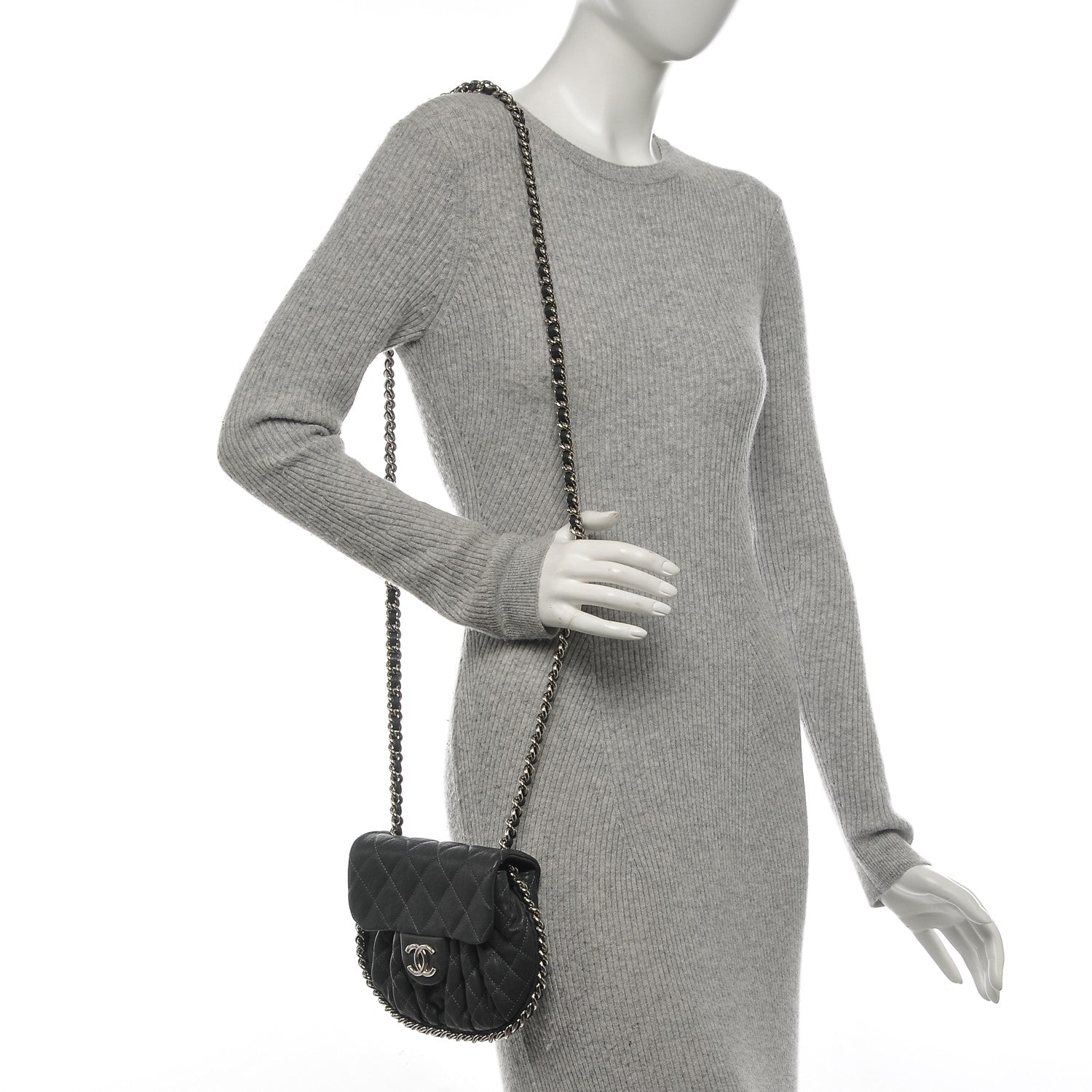 Chanel Washed Lambskin Quilted Mini Chain Around Flap Dark Grey 2 of 7