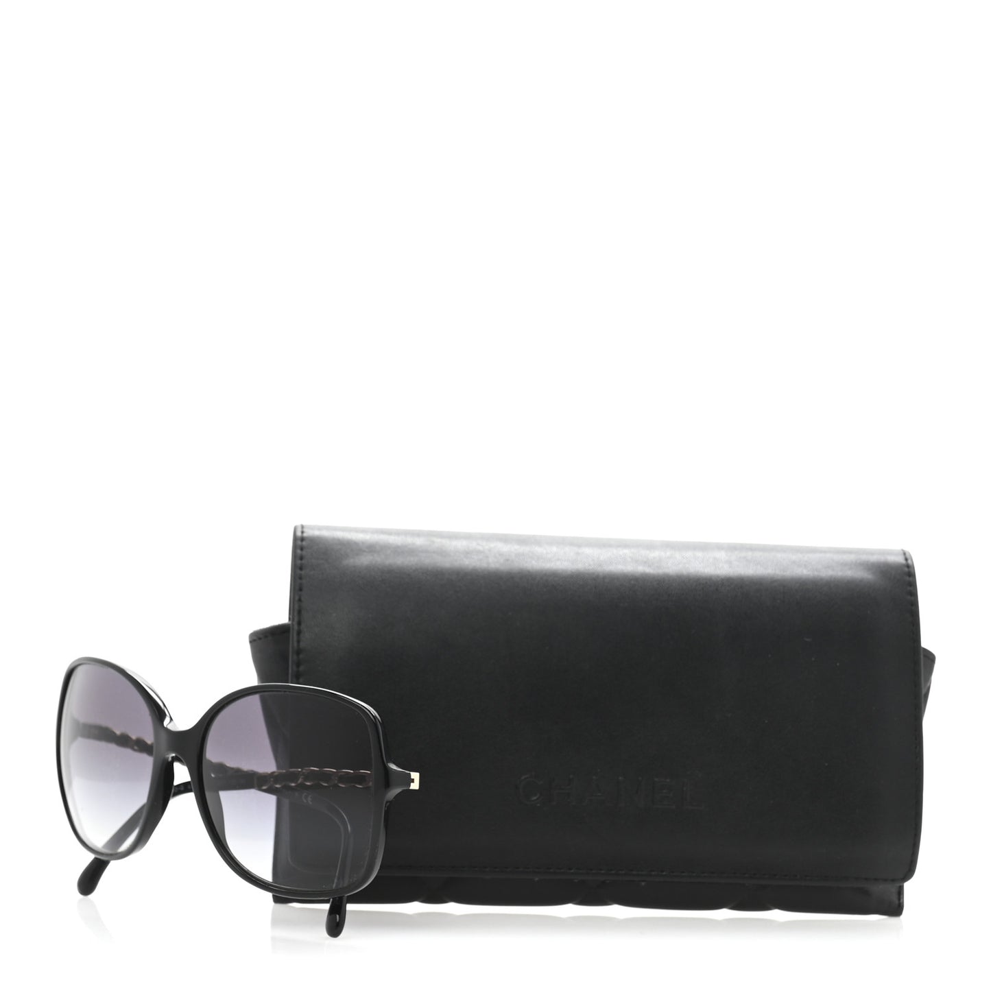 Acetate Lambskin Chain Square Sunglasses 5210-Q Black