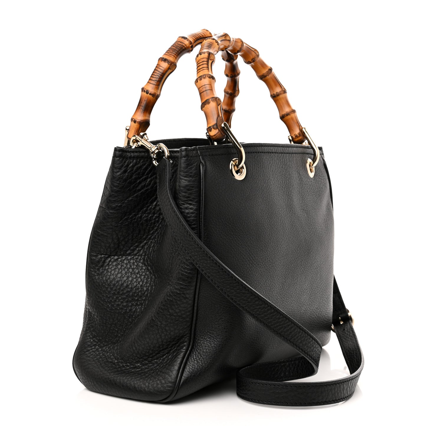 Calfskin Small Bamboo Shopper Tote Black