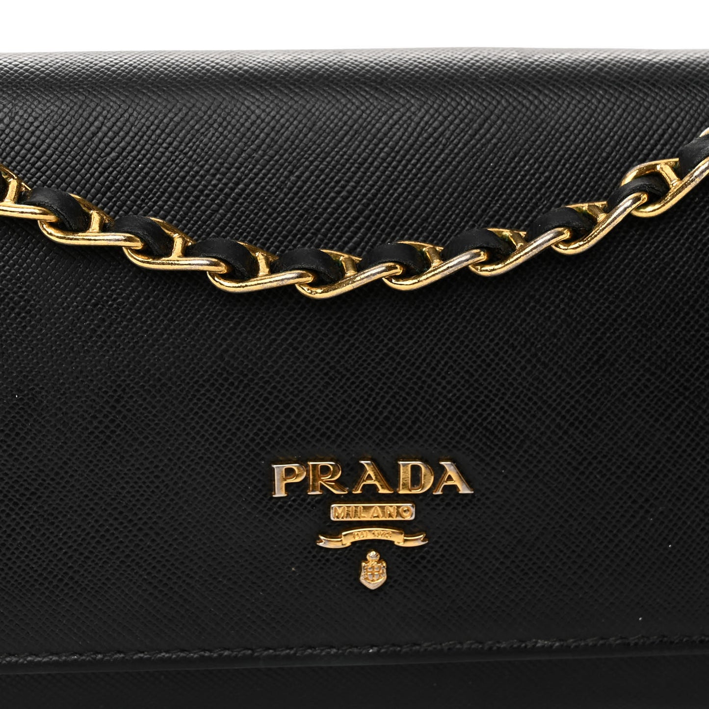 Saffiano Metal Oro Chain Wallet Black