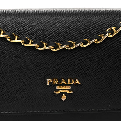 Prada Saffiano Metal Oro Chain Wallet Black 7 of 11
