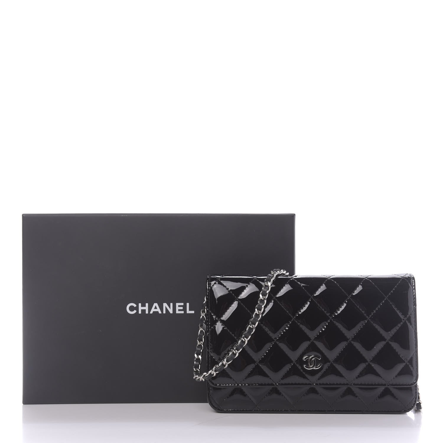 Chanel Patent Quilted Wallet On Chain WOC Black 10 of 10